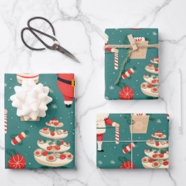Blaues Vintag inspiriert Weihnachtswackelpapier Geschenkpapier Set