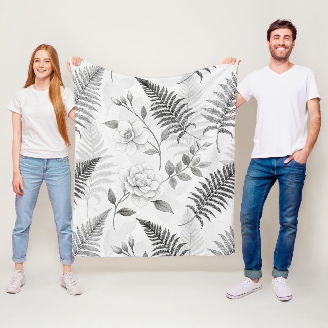 Blaues Vintage-Blumen-Botanik-Muster (1) Fleecedecke (Beispiel)
