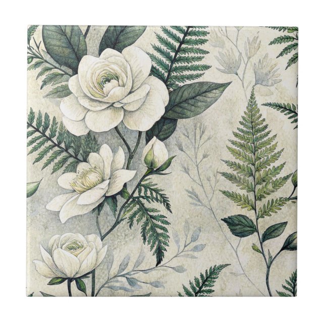 Blaues Vintage-Blumen-Botanik-Muster (4) Fliese (Vorderseite)