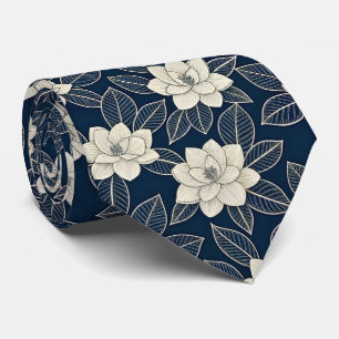 Blaues Vintage-Blumen-Botanik-Muster (5) Krawatte