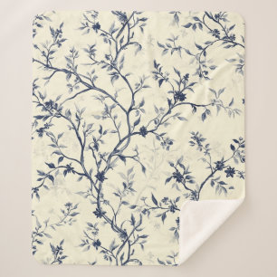 Blaues Vintage-Blumen-Toile-Muster (1) Sherpadecke