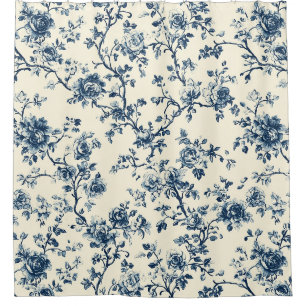 Blaues Vintage-Blumen-Toile-Muster (2) Duschvorhang