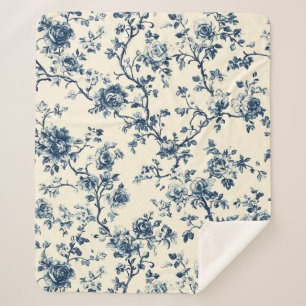 Blaues Vintage-Blumen-Toile-Muster (2) Sherpadecke