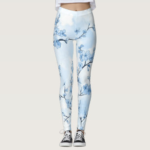 Blaues Vintage-Blumen-Toile-Muster (8) Leggings