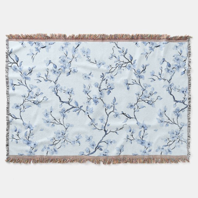 Blaues Vintage-Blumen-Toile-Muster (9) Decke (Vorderseite)