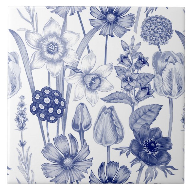 blaues vintage-blumenfliesenmuster fliese (Vorderseite)