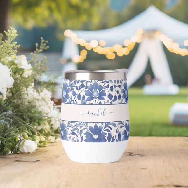 Blaues Vintage-Blumenmonogramm  (Hochzeit)