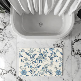 Blaues Vintage-Blumenmuster Badematte