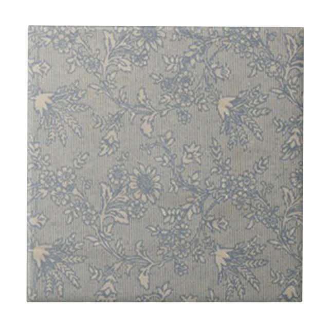 Blaues Vintage-Blumenmuster Fliese (Vorderseite)