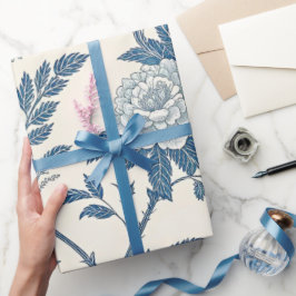 Blaues Vintage-Blumenmuster Geschenkpapier
