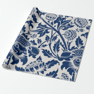 Blaues Vintage-Blumenmuster Geschenkpapier
