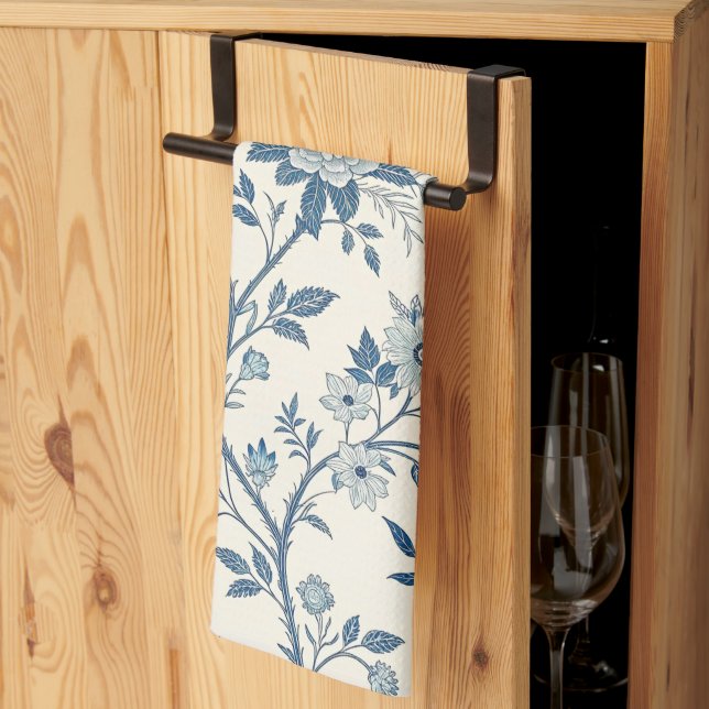 Blaues Vintage-Blumenmuster Geschirrtuch (Drittel gefaltet)