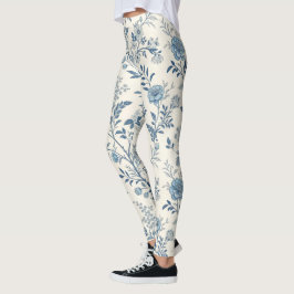 Blaues Vintage-Blumenmuster Leggings