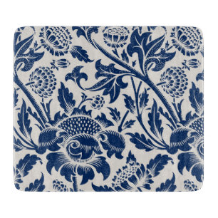 Blaues Vintage-Blumenmuster Schneidebrett