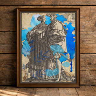 Blaues Vintage-Mittelalter-Paar-Decoupage-Tissue-P Seidenpapier