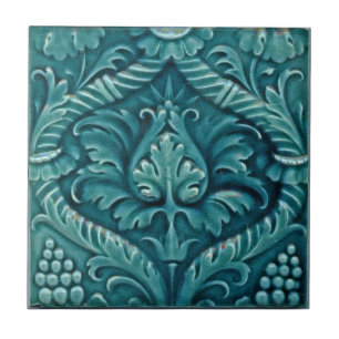 Blaues Vintage-Nouveau-Kunst-Blumendesign Fliese