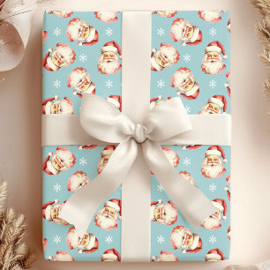 Blaues Vintage-Weihnachtsmann-Gesicht Aquarell Geschenkpapier