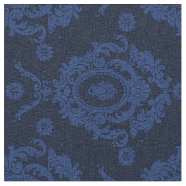 Blaues Vintages Blumendamast-Muster-Gewebe Stoff (Nahaufnahme)