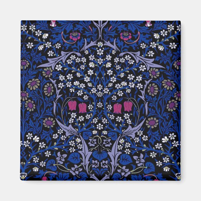 Blaues Vintages Blumenmuster, William Morris Magnet (Vorne)