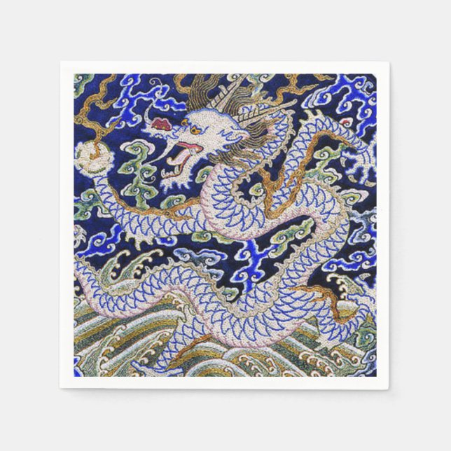 Blaues Vintages chinesisches Tattoo Stickerei Serviette (Vorderseite)