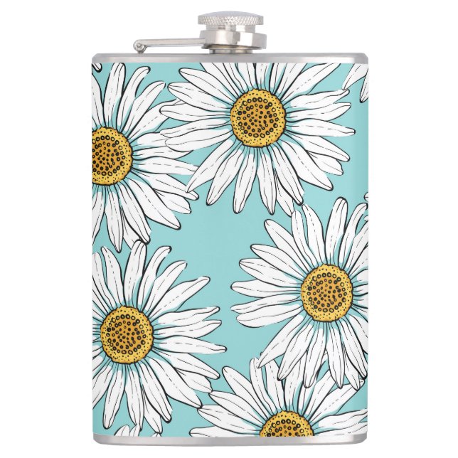 Blaues Vintages Daisy-Muster Flachmann (Vorderseite)