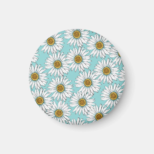 Blaues Vintages Daisy-Muster Magnet (Vorne)