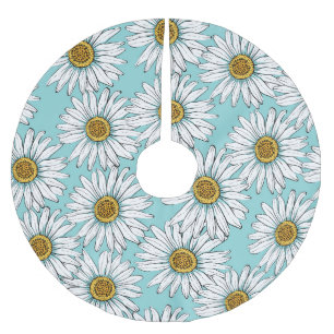 Blaues Vintages Daisy-Muster Polyester Weihnachtsbaumdecke