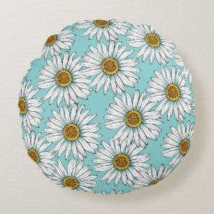 Blaues Vintages Daisy-Muster Rundes Kissen
