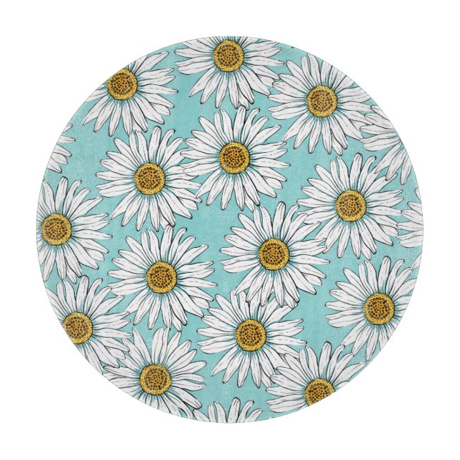 Blaues Vintages Daisy-Muster Schneidebrett (Vorderseite)
