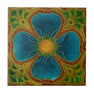 Blaues Vintages Jugendstil Fliese
