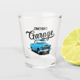 Blaues Vintages LKW-Name Custom Shot Glass Schnapsglas