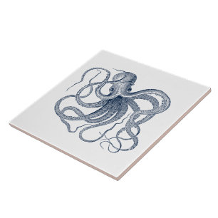 Blaues Vintages Nautikoktopus Fliese