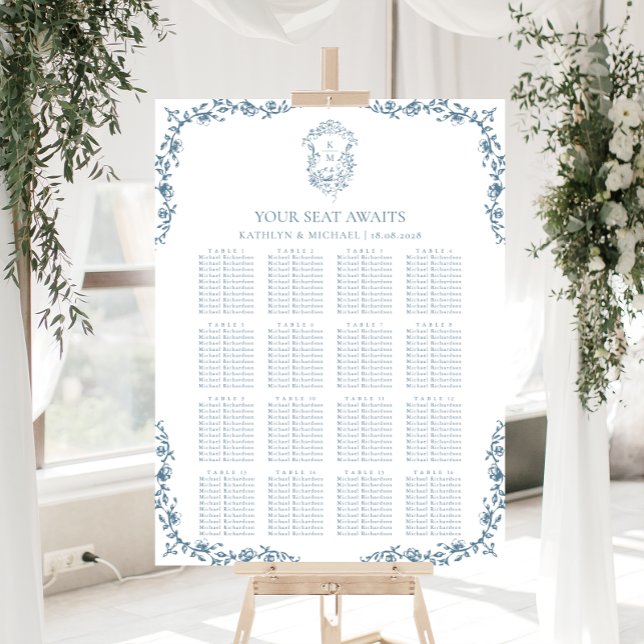 Blaues Vintages Wappen Hochzeit 16 Tafelsitzkarten Poster (Von Creator hochgeladen)