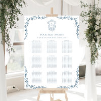 Blaues Vintages Wappen Hochzeit 9 Tischkarten