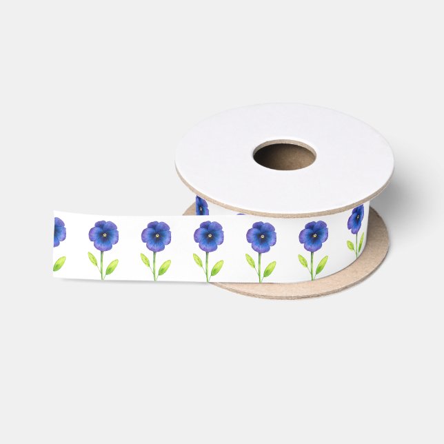 Blaues Violet Pansy Muster Satinband (Spule)