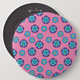 Blaues Violett Rosa Blumenmuster Button