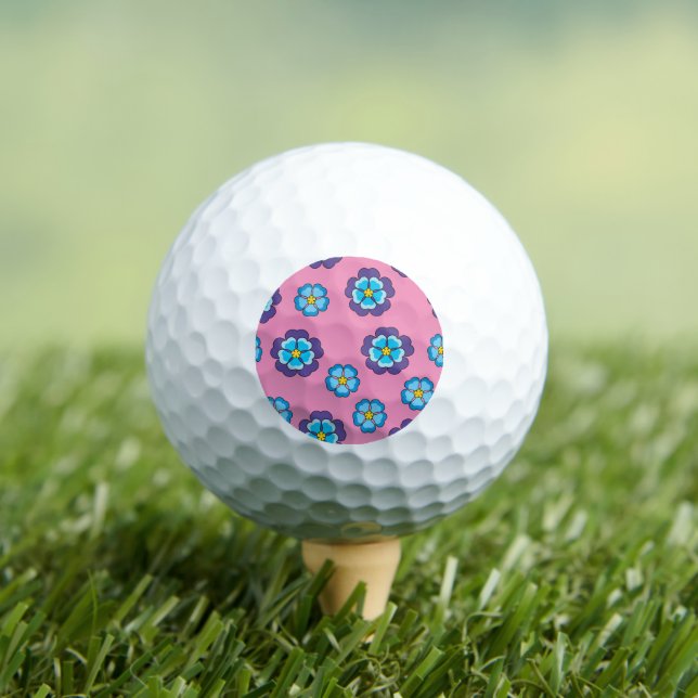 Blaues Violett Rosa Blumenmuster Golfball (Insitu T-Shirt)