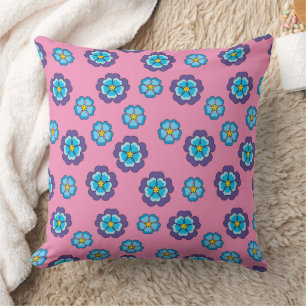 Blaues Violett Rosa Blumenmuster Kissen