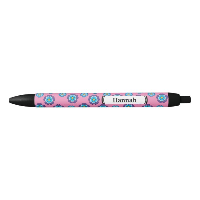 Blaues Violett Rosa Blumenmuster | Personalisieren Kugelschreiber (Vorderseite)