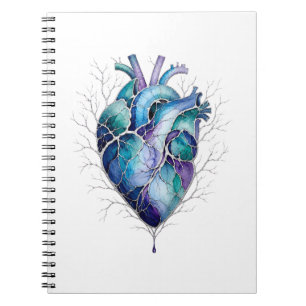 Blaues & violettes anatomisches Herz Notizblock