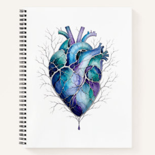 Blaues & violettes anatomisches Herz Notizbuch