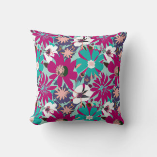 Blaues & violettes Blumenmuster Kissen