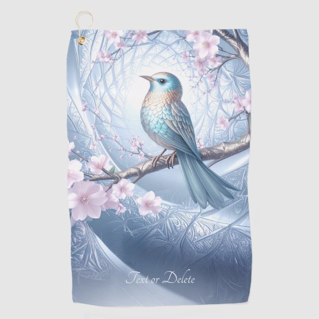 Blaues Vogel-Blumengolfhandtuch Golfhandtuch (Vorderseite)