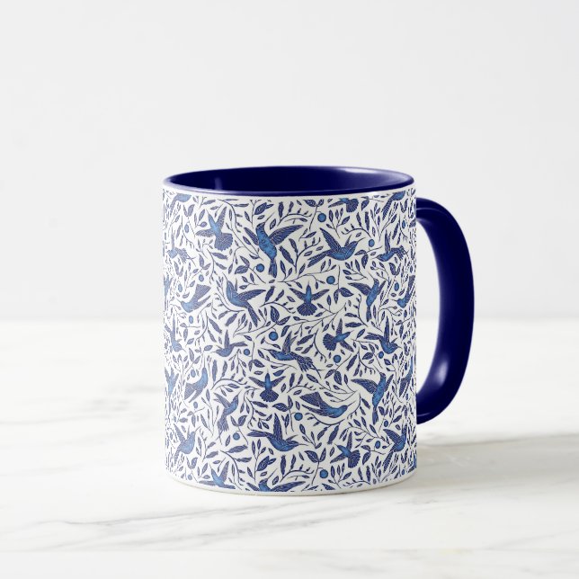 Blaues Vogel-Muster Delfts Tasse (VorderseiteRechts)