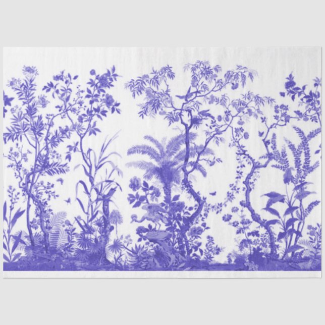 Blaues Vogelchinoiserie-Dekopapier Seidenpapier (Vorderseite)