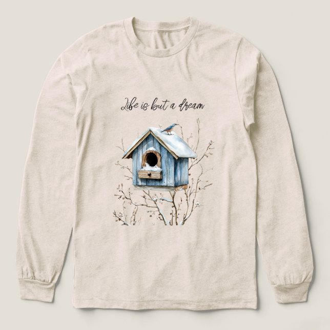 Blaues Vogelhaus Tri-Blend Shirt (Design Vorderseite)