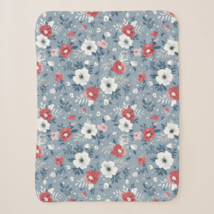 Blaues volkstümliches Blumenmuster nahtlos Sherpadecke