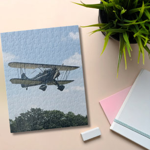Blaues Waco-Flugzeug Foto Pilot Aviation Spaß