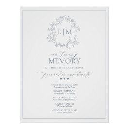 Blaues Wappen mit blauer Leafy Monogramm für das l Poster