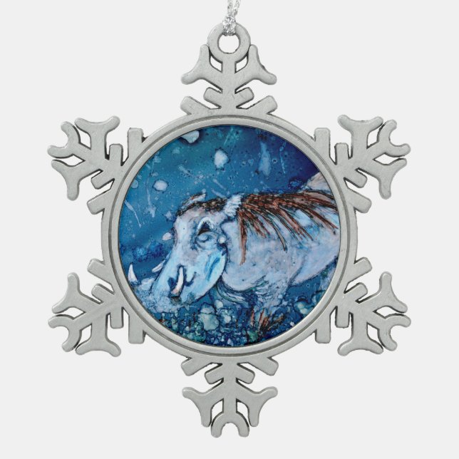 Blaues Warthog Schneeflocken Zinn-Ornament (Vorderseite)